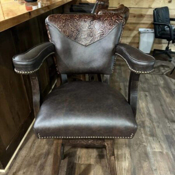 Floral Western leather barstool with mini brands leather print